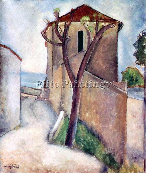 AMEDEO MODIGLIANI TREE AND HOUSE  ARTIST PAINTING REPRODUCTION HANDMADE OIL DECO