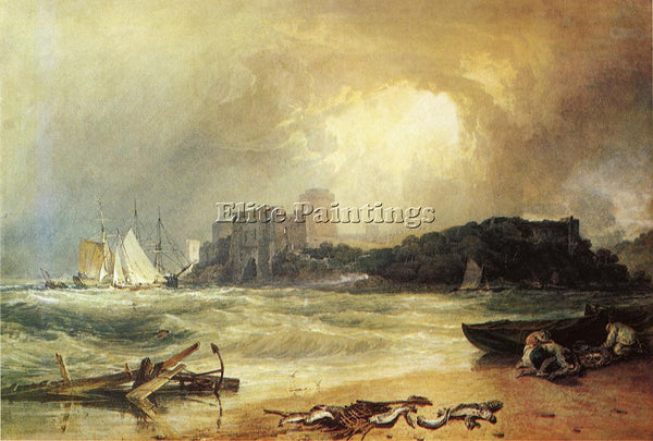 WILLIAM TURNER PEMBROKE CASELT SOUTH WALES THUNDER STORM APPROACHING ARTIST OIL