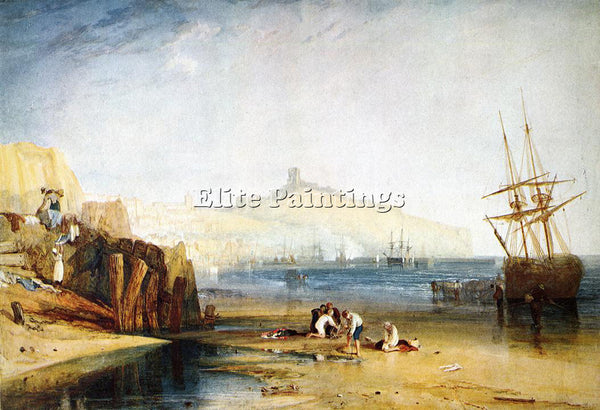WILLIAM TURNER SCARBOROUGH TOWN AND CASTLE MORNING BOYS CATCHING CRABS PAINTING