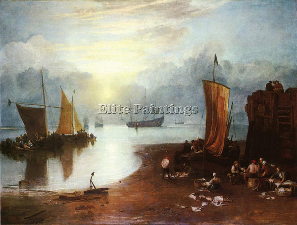TURNER SUN RISING THROUGH VAGOUR FISHERMEN CLEANING AND SELLILNG FISH ARTIST OIL