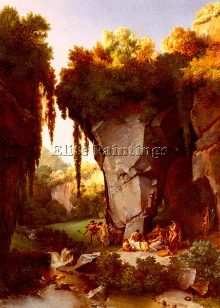 FRENCH TURPIN LANCELOT THEODORE CRAGGY LANDSCAPE WITH BACCHANAL ARTIST PAINTING