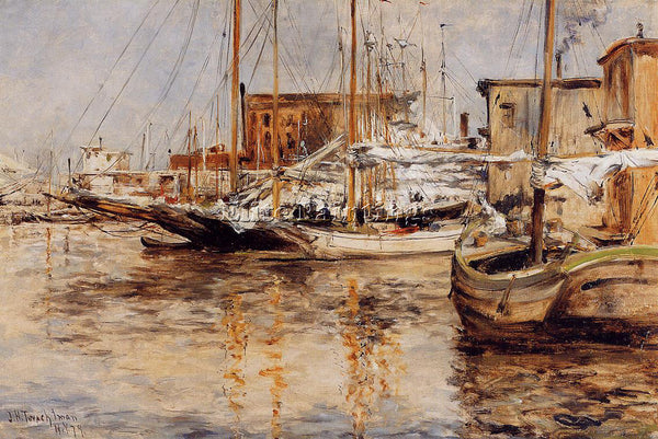 JOHN TWACHTMAN OYSTER BOATS NORTH RIVER ARTIST PAINTING REPRODUCTION HANDMADE