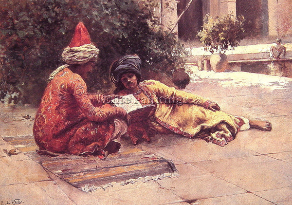WEEKS EDWIN LORD TWO ARABS READING IN A COURTYARD ARTIST PAINTING REPRODUCTION