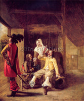 PIETER DE HOOCH TWO SOLDIERS AND A SERVING WOMAN WITH A TRUMPETER ARTIST CANVAS