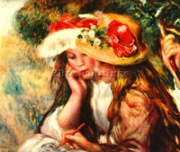 RENOIR TWO READING GIRLS IN A GARDEN ARTIST PAINTING REPRODUCTION HANDMADE OIL