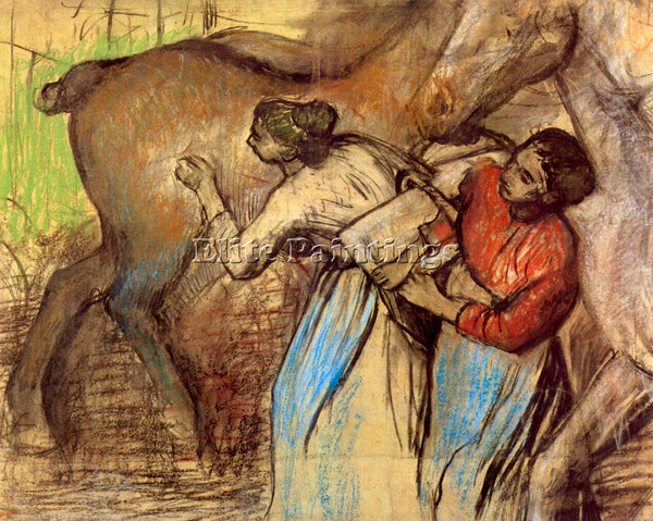 DEGAS TWO WOMEN WASHING HORSES ARTIST PAINTING REPRODUCTION HANDMADE OIL CANVAS