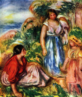 RENOIR TWO WOMEN WITH YOUNG GIRLS IN A LANDSCAPE ARTIST PAINTING HANDMADE CANVAS