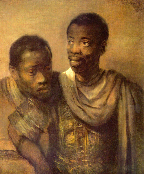 REMBRANDT TWO YOUNG AFRICANS ARTIST PAINTING REPRODUCTION HANDMADE CANVAS REPRO