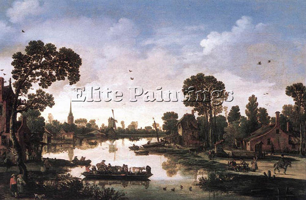 VELDE ESAIAS VAN DE FERRY BOAT 1622 ARTIST PAINTING REPRODUCTION HANDMADE OIL