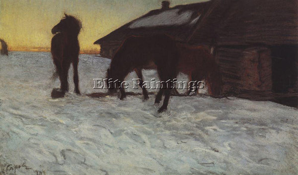 VALENTIN SEROV COLTS AT WATERING PLACE DOMOTCANOVO 1904 ARTIST PAINTING HANDMADE