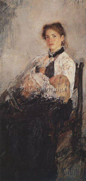 VALENTIN SEROV PORTRAIT OF NADEZHDA DERVIZ WITH HER CHILD 1889 PAINTING HANDMADE