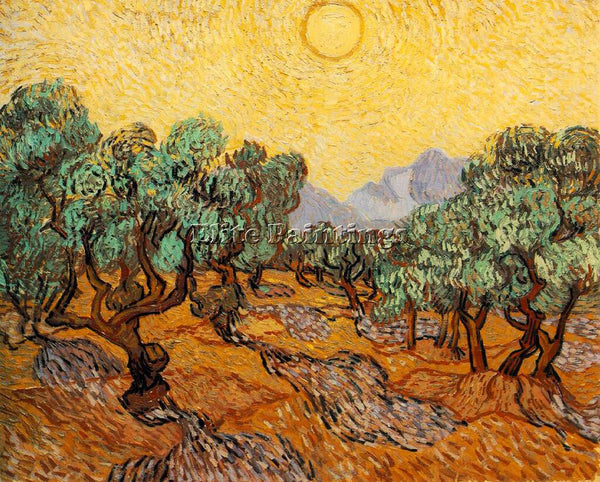 VAN GOGH OLIVE TREES WITH YELLOW SKY AND SUN ARTIST PAINTING HANDMADE OIL CANVAS