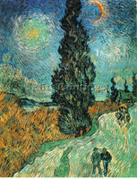VAN GOGH ROAD WITH CYPRESS AND STAR ARTIST PAINTING REPRODUCTION HANDMADE OIL