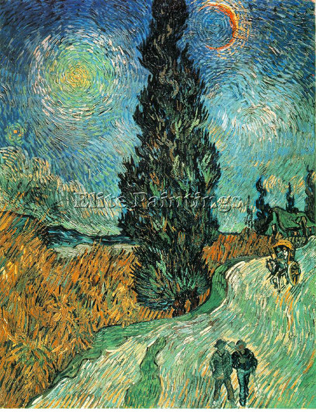 VAN GOGH ROAD WITH CYPRESS AND STAR ARTIST PAINTING REPRODUCTION HANDMADE OIL
