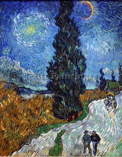 VAN GOGH COUNTRY ROAD IN PROVENCE BY NIGHT ARTIST PAINTING REPRODUCTION HANDMADE