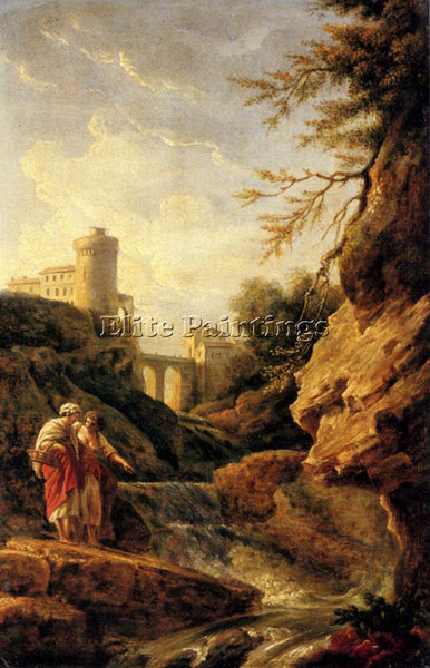 VERNET CLAUDE-JOSEPH TWO FEMALE PEASANTS BY A WATERFALL ARTIST PAINTING HANDMADE
