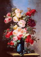 ITALIAN VIARD GEORGES STILL LIFE WITH ROSES AND PEONIES IN BLUE VASE OIL CANVAS