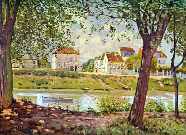 ALFRED SISLEY VILLAGE ON THE BANKS OF THE SEINE ARTIST PAINTING REPRODUCTION OIL
