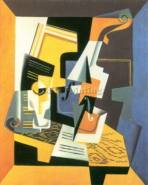 JUAN GRIS VIOLIN AND GLASS ARTIST PAINTING REPRODUCTION HANDMADE OIL CANVAS DECO