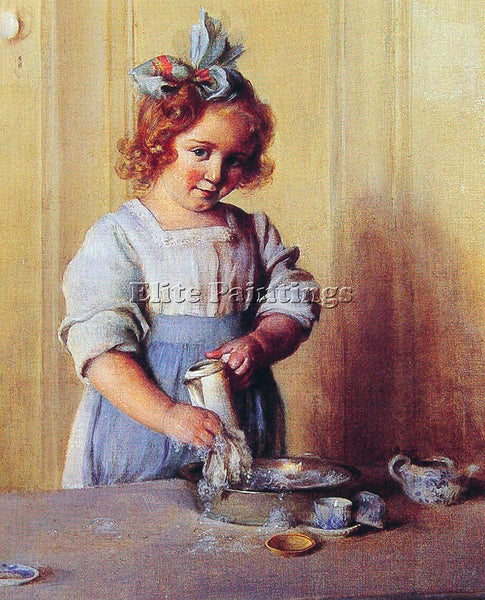CHARLES COURTNEY CURRAN WASHING DISHES EMILY AND HER TEA SET ARTIST PAINTING OIL