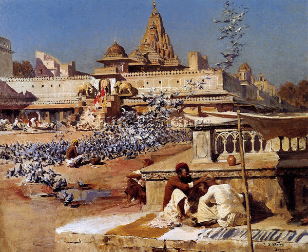 WEEKS EDWIN LORD  FEEDING THE SACRED PIGEONS JAIPUR ARTIST PAINTING REPRODUCTION
