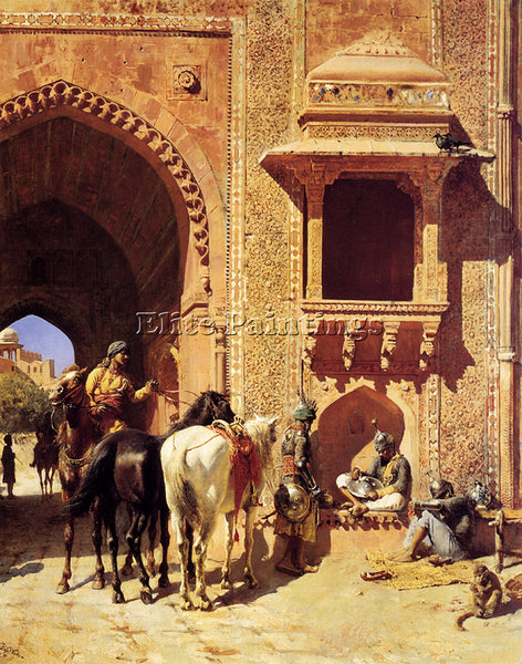WEEKS EDWIN LORD  GATE OF THE FORTRESS AT AGRA INDIA ARTIST PAINTING HANDMADE
