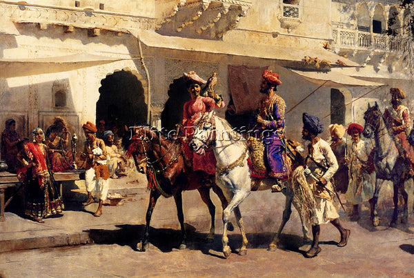 WEEKS EDWIN LORD  LEAVING FOR THE HUNT AT GWALIOR 1887 ARTIST PAINTING HANDMADE
