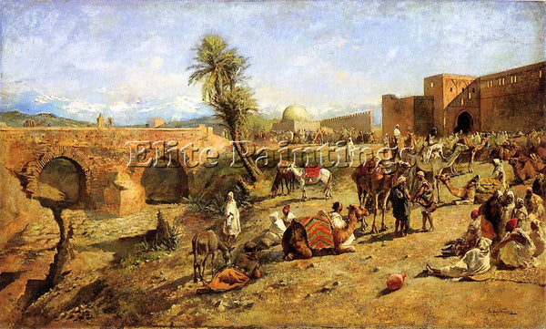 EDWIN LORD-WEEKS ARRIVAL OF A CARAVAN OUTSIDE THE CITY OF MOROCCO ARTIST CANVAS