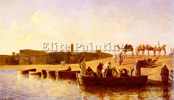 WEEKS EDWIN LORD  AT THE RIVER CROSSING ARTIST PAINTING REPRODUCTION HANDMADE