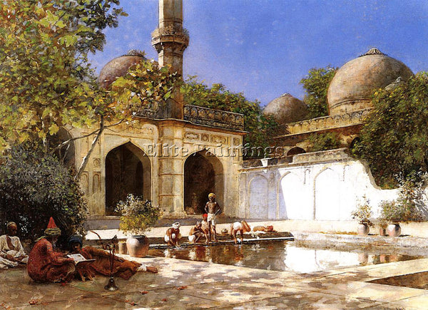 WEEKS EDWIN LORD  FIGURES IN THE COURTYARD OF A MOSQUE ARTIST PAINTING HANDMADE