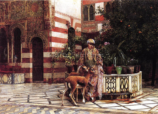 WEEKS EDWIN LORD  GIRL IN A MOORISH COURTYARD ARTIST PAINTING REPRODUCTION OIL