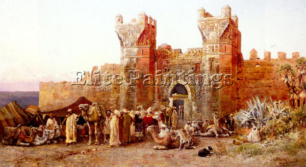 WEEKS EDWIN LORD  DEPARTURE OF A CARAVAN FROM GATE OF SHELAH MOROCCO OIL CANVAS