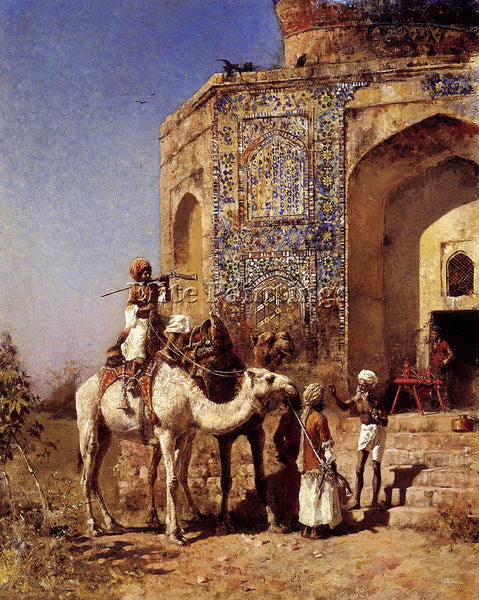 EDWIN LORD-WEEKS OLD BLUE TILED MOSQUE OUTSIDE OF DELHI INDIA PAINTING HANDMADE