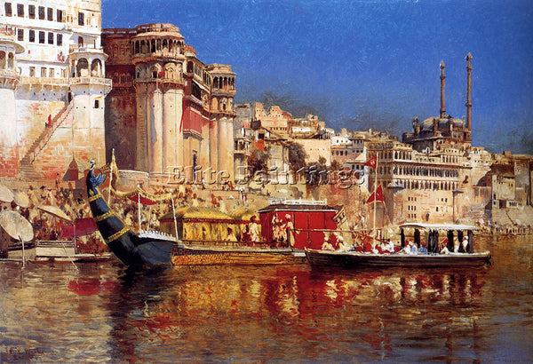 WEEKS EDWIN LORD  THE BARGE OF THE MAHARAJA OF BENARES ARTIST PAINTING HANDMADE