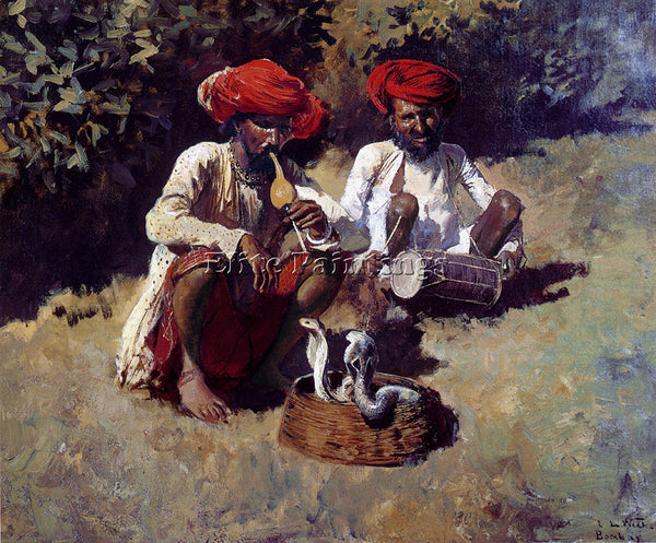 WEEKS EDWIN LORD  THE SNAKE CHARMERS BOMBAY ARTIST PAINTING HANDMADE OIL CANVAS