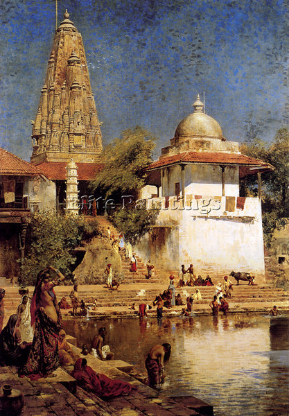 WEEKS EDWIN LORD  THE TEMPLE AND TANK OF WALKESHWAR AT BOMBAY PAINTING HANDMADE