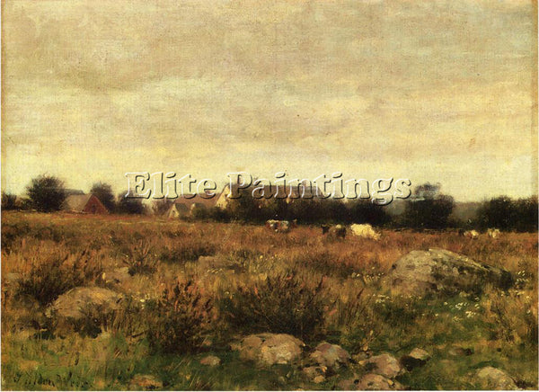 WEIR JULIAN ALDEN HOUSES IN PASTURE ARTIST PAINTING REPRODUCTION HANDMADE OIL