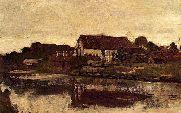WEISSENBRUCH A FARM ON THE WATERFRONT ARTIST PAINTING REPRODUCTION HANDMADE OIL