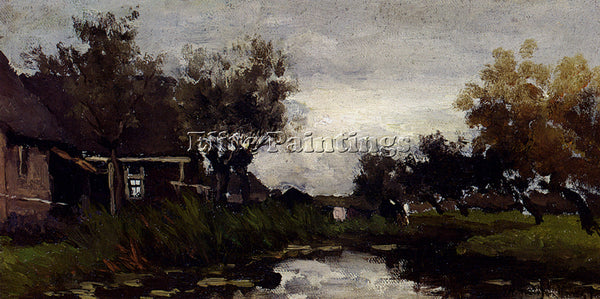 WEISSENBRUCH FARMHOUSES ON THE WATERFRONT ARTIST PAINTING REPRODUCTION HANDMADE