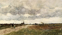 WEISSENBRUCH FIGURES ON A COUNTRY ROAD A CHURCH IN THE DISTANCE ARTIST PAINTING