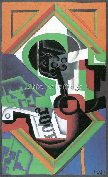 JUAN GRIS WHISTLE AND FRUIT BOWL OF GRAPES ARTIST PAINTING REPRODUCTION HANDMADE