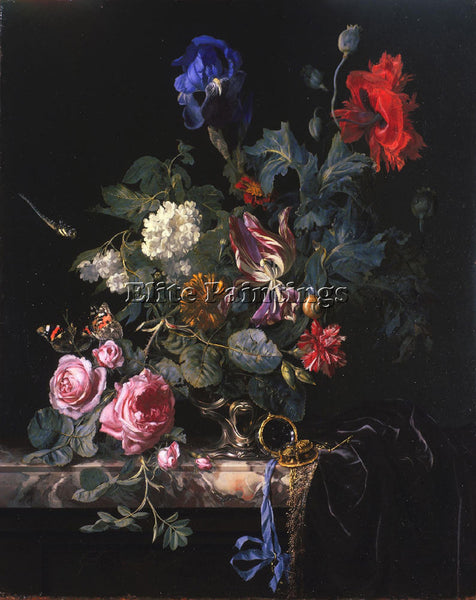 HOLLAND WILLEM VAN AELST FLOWERS IN A SILVER VASE ARTIST PAINTING REPRODUCTION