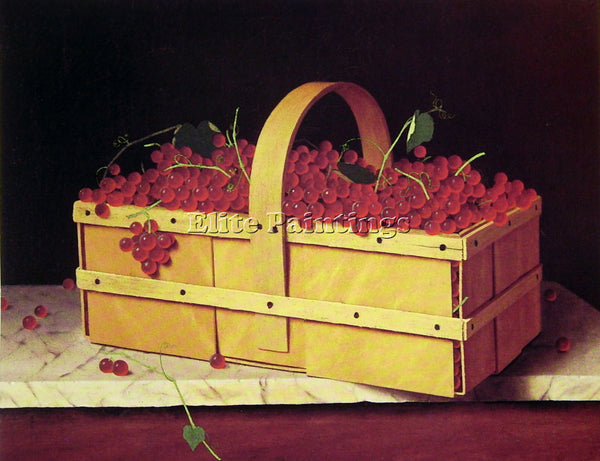 WILLIAM MICHAEL HARNETT A WOODEN BASKET OF CATAWBA GRAPES ARTIST PAINTING CANVAS