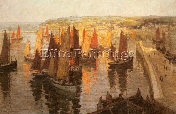 TERRICK WILLIAMS RED AND GOLD BRIXHAM ARTIST PAINTING REPRODUCTION HANDMADE OIL
