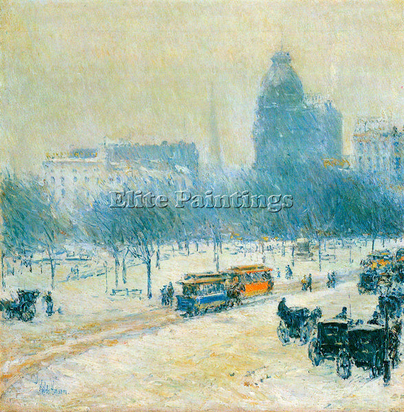 HASSAM WINTER IN UNION SQUARE ARTIST PAINTING REPRODUCTION HANDMADE CANVAS REPRO