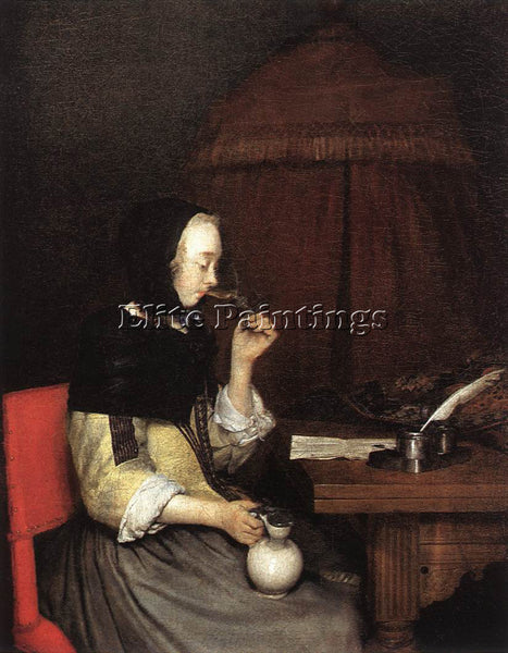 GERARD TER BORCH WOMAN DRINKING WINE 1 ARTIST PAINTING REPRODUCTION HANDMADE OIL