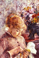 RENOIR WOMAN EMBROIDERING ARTIST PAINTING REPRODUCTION HANDMADE OIL CANVAS REPRO