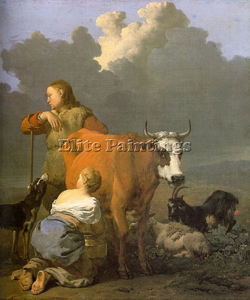 KAREL DUJARDIN WOMAN MILKING A RED COW ARTIST PAINTING REPRODUCTION HANDMADE OIL