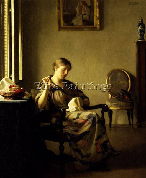 WILLIAM MCGREGOR PAXTON WOMAN SEWING ARTIST PAINTING REPRODUCTION HANDMADE OIL