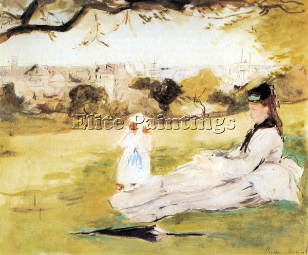 MORISOT WOMAN AND CHILD SITTING IN A FIELD ARTIST PAINTING REPRODUCTION HANDMADE